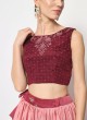 Wine Foil Print Chinon Silk A Line Lehenga Choli