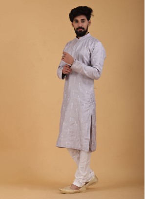 Silver Festive Wear Kurta Pajama