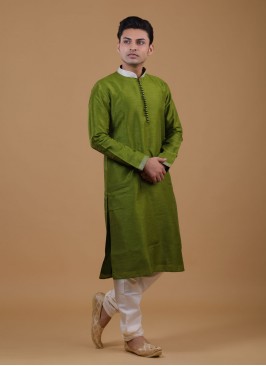 Simple And Sober Kurta Pajama In Green Color