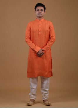 Simple And Sober Kurta Pajama In Orange Color