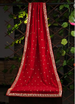 Simple And Sober Velvet Red Dupatta