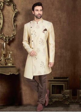 Simple Cream And Brown Color Art Silk Indo-Western