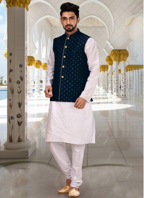 Simple Peacock Blue Art Silk Nehru Jacket