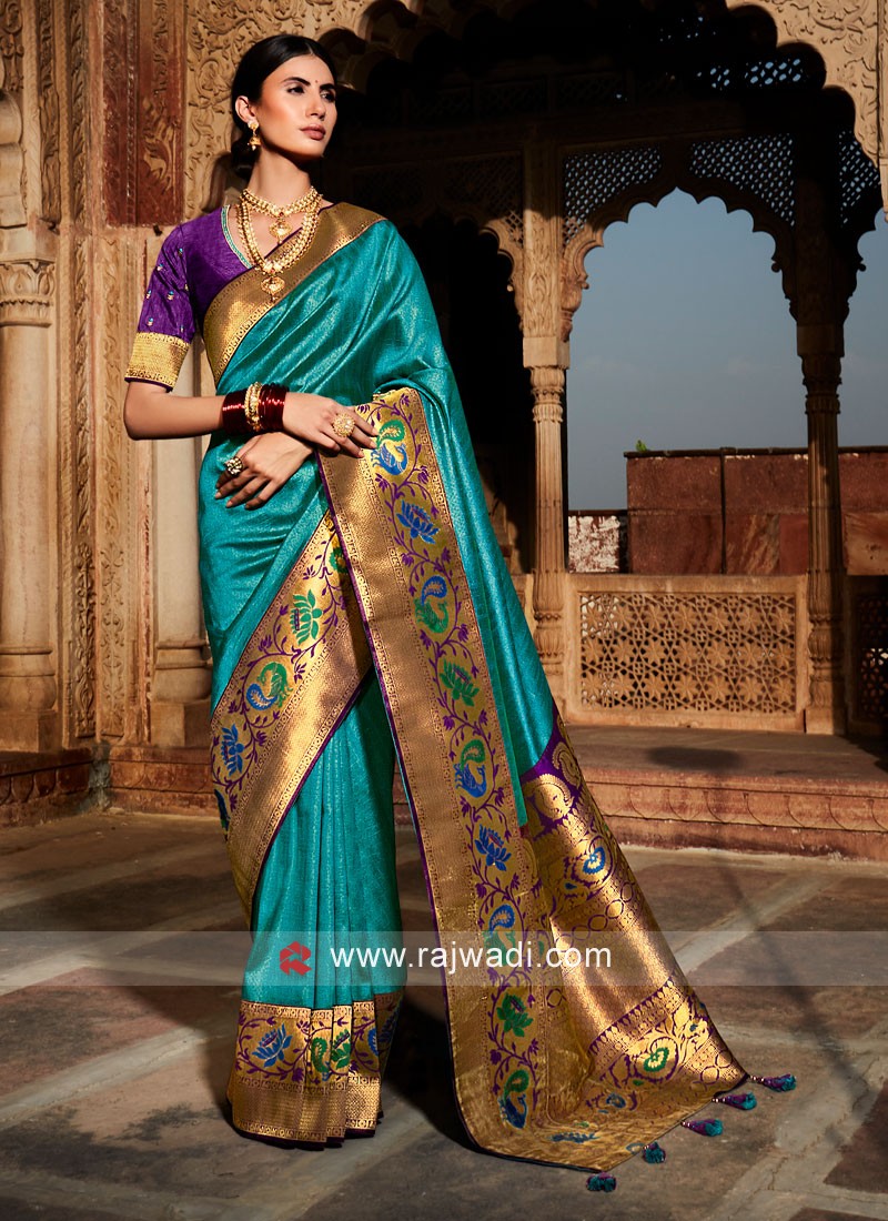 Blue Soft Satin Plain Crush Saree