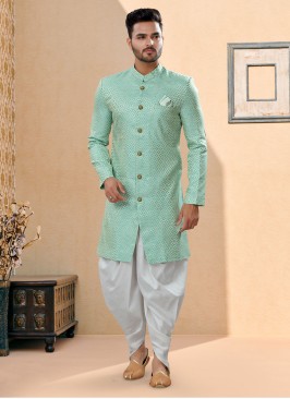 Simple Wear Jacquard Silk Indowestern Set