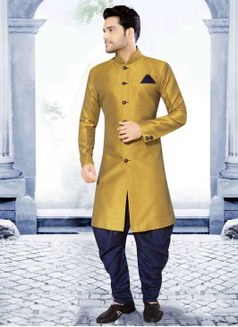 Simple Yellow And Blue Indowestern For Men