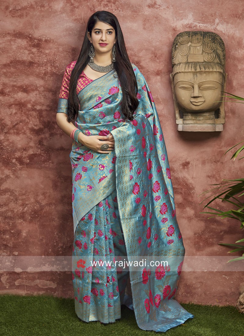 Sky Blue Banarasi Silk saree