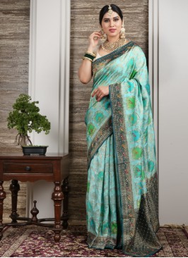 Sky Blue Banarasi Silk Saree For Wedding Function