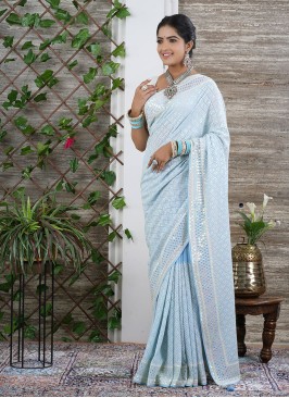 Sky Blue Chiffon Party Wear Saree