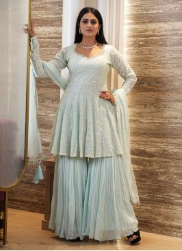 Sky Blue Georgette Designer Palazzo Suit