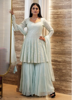 Sky Blue Georgette Designer Palazzo Suit