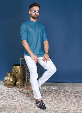 Sky Blue Cotton Silk Kurta