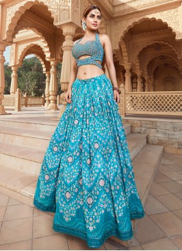 Sky Blue Designer Embroidered Lehenga Choli