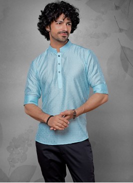 Sky Blue Designer Kurta In Cotton Silk