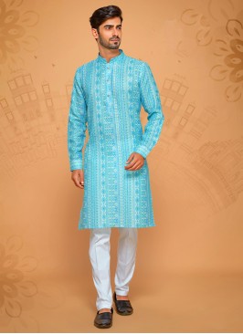 Sky Blue Fancy Printed Kurta Pajama