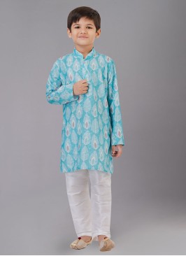 Sky Blue Fancy Printed Kurta Pajama