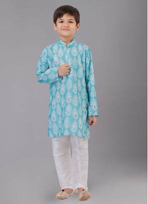 Sky Blue Fancy Printed Kurta Pajama