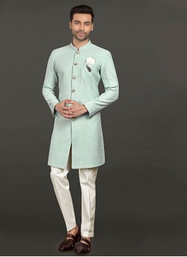 Sky Blue Indowestern In Cotton Silk