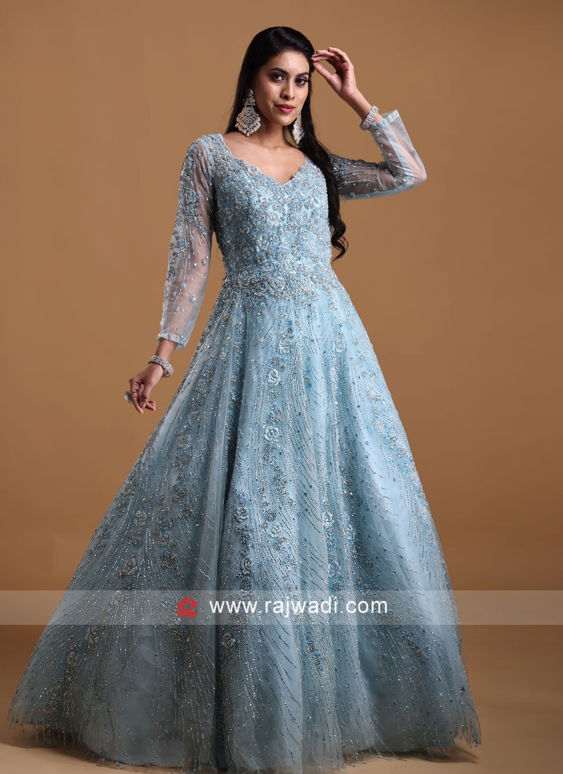 Blue shop gown design