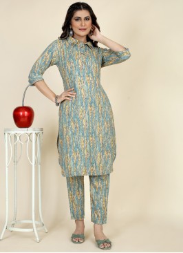 Sky Blue Readymade Printed Viscose Co-Ord Suit