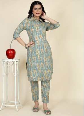 Sky Blue Readymade Printed Viscose Co-Ord Suit