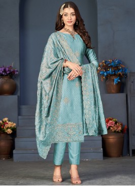 Sky Blue Vichitra Silk Dress Material