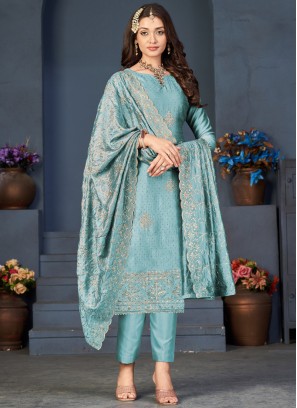 Sky Blue Vichitra Silk Dress Material