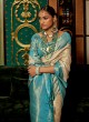 Shimmering Blue and Beige Weaving Silk Saree