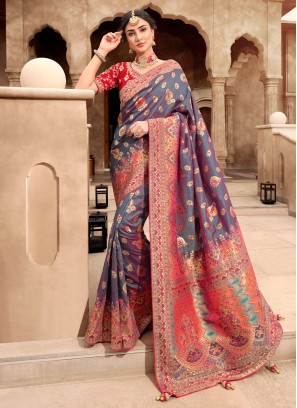 Grey Gaji Silk Contemporary Saree