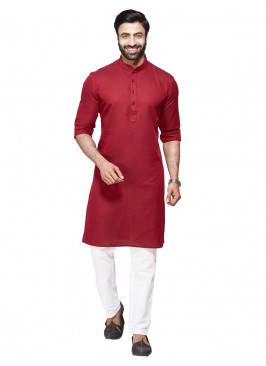 Solid Maroon Color Festive Wear Kurta Pajama