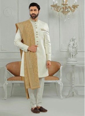 Solid Off White Color INdowestern For Mens