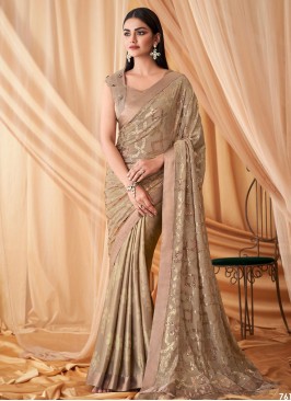 Dark Beige Party Wear Chiffon Silk Saree