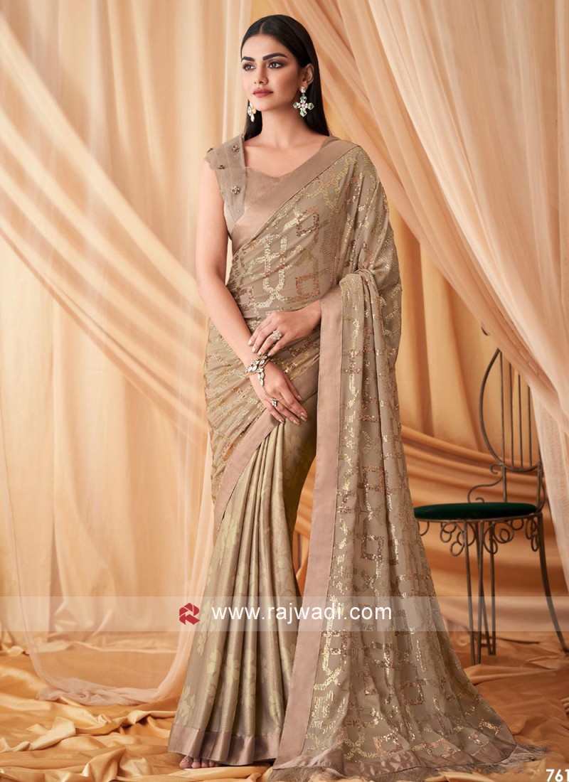 Beige Multicolor Sequins Embroidered Saree | Lashkaraa | Multicolor sequins,  Saree, Stylish sarees