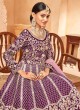 Purple Embroidery Art Silk Wedding Wear Anarkali Suit