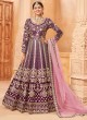 Purple Embroidery Art Silk Wedding Wear Anarkali Suit