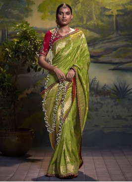 Festive Light Green Weaving Designer Saree