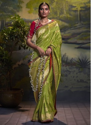 Festive Light Green Weaving Designer Saree