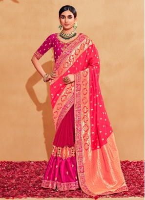 Light Pink Saree In Chiffon With Vibrant Floral Print