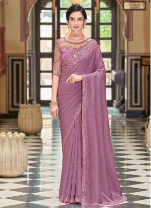 Lavender Silk Sequins Embellished Wedding Saree