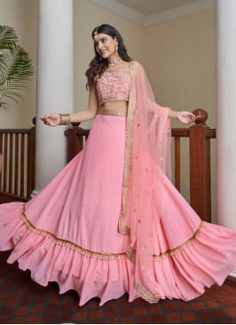 Sparkling Pink Titan Silk A Line Lehenga Choli