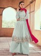 Sky Blue Embroidered Flared Kurti with Palazzo