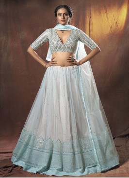 Specialised Net Sequins Blue Lehenga Choli