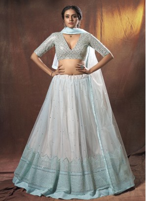 Specialised Net Sequins Blue Lehenga Choli