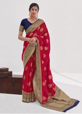 Red Woven Organza Classic Saree