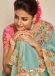 Splendid Blue Patch Border Fancy Fabric Traditional Designer Saree