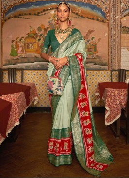 Two Toned Green Patola Silk Zari Saree