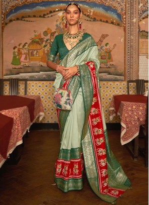 Two Toned Green Patola Silk Zari Saree