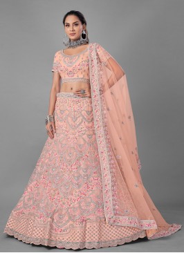 Splendid Thread Peach Net Lehenga Choli