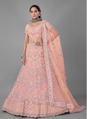 Splendid Thread Peach Net Lehenga Choli