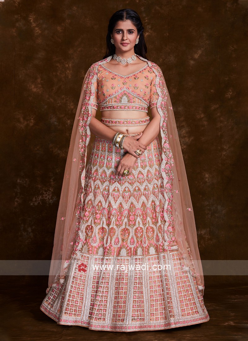 Buy Peach Floral Digital Printed Art Silk Bridal Lehenga Choli Online from  EthnicPlus for ₹2999